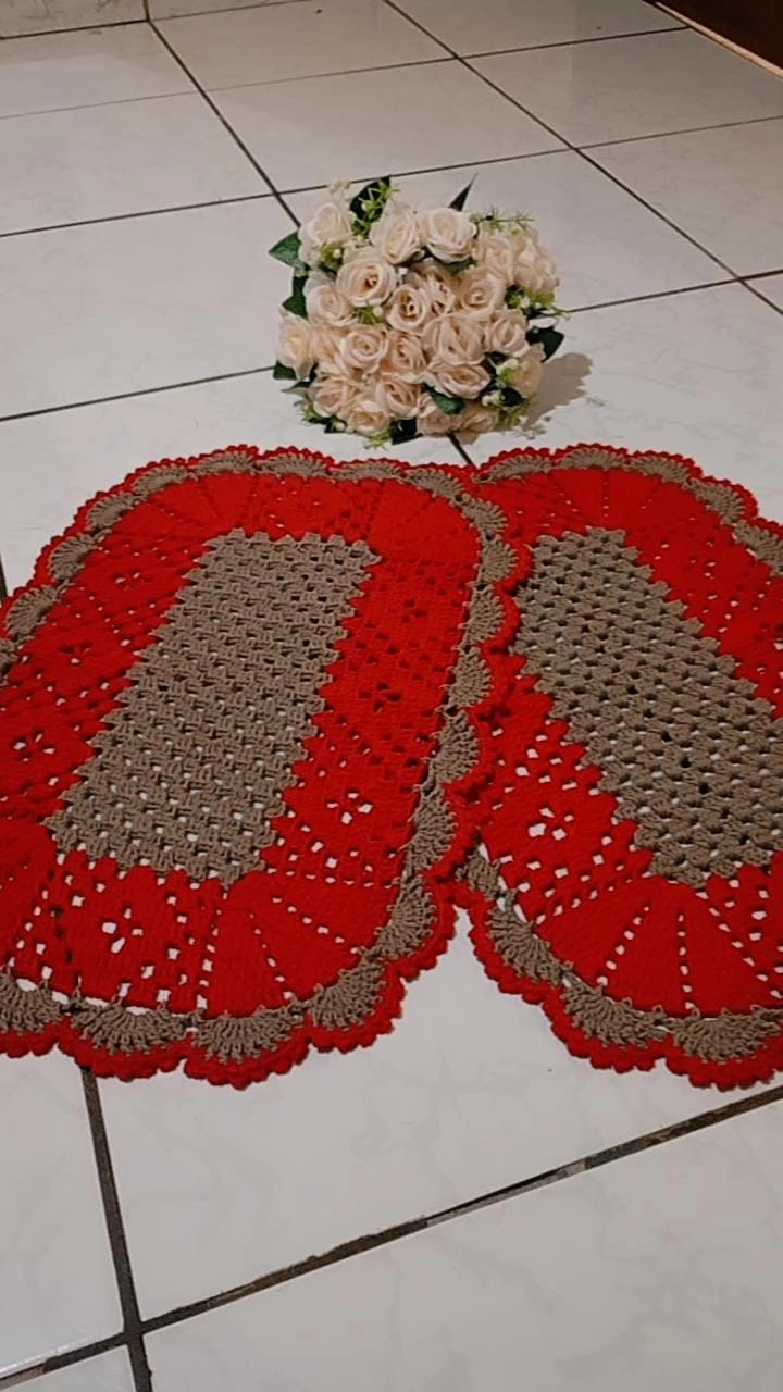 Par de tapete de crochê retangular - Imagem 1
