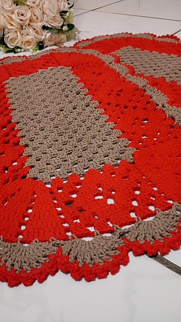 Par de tapete de crochê retangular - Imagem 2